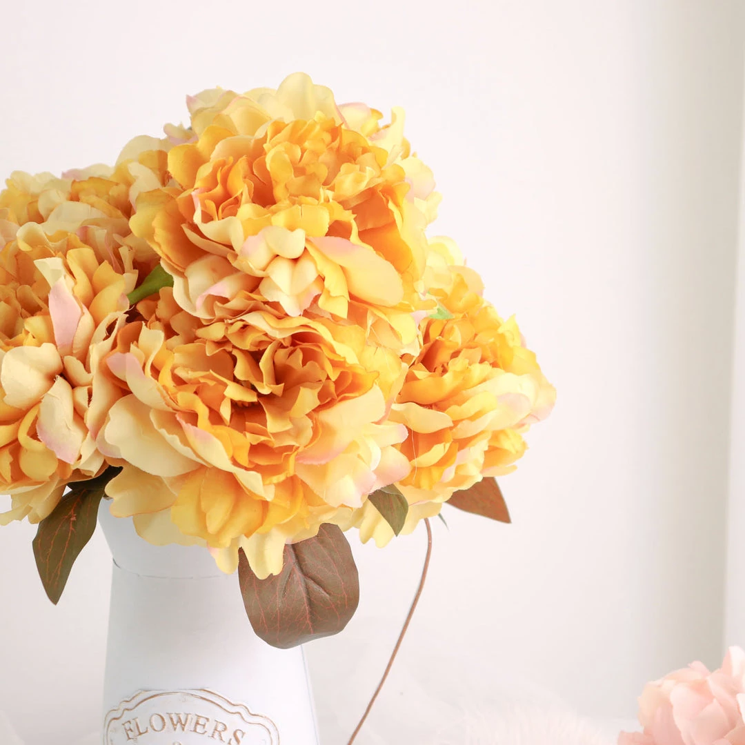 HIER_1130 2 Bushes | 17" Gold Artificial Silk Peony Flower Bouquets, Real Touch Peonies Spray Artificial Peony 11 HIER_1130 2 Bushes | 17" Gold Artificial Silk Peony Flower Bouquets, Real Touch Peonies Spray Artificial Peony