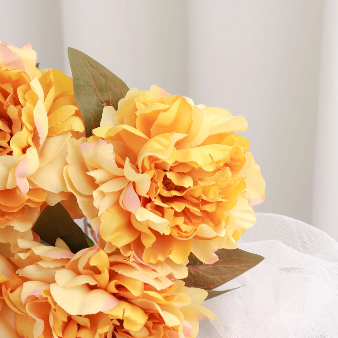 HIER_1130 2 Bushes | 17" Gold Artificial Silk Peony Flower Bouquets, Real Touch Peonies Spray Artificial Peony 12 HIER_1130 2 Bushes | 17" Gold Artificial Silk Peony Flower Bouquets, Real Touch Peonies Spray Artificial Peony