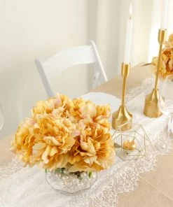 HIER_1130 2 Bushes | 17" Gold Artificial Silk Peony Flower Bouquets, Real Touch Peonies Spray Artificial Peony 29 HIER_1130 2 Bushes | 17