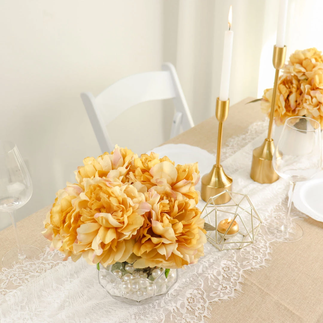 HIER_1130 2 Bushes | 17" Gold Artificial Silk Peony Flower Bouquets, Real Touch Peonies Spray Artificial Peony 13 HIER_1130 2 Bushes | 17" Gold Artificial Silk Peony Flower Bouquets, Real Touch Peonies Spray Artificial Peony