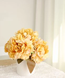 HIER_1130 2 Bushes | 17" Gold Artificial Silk Peony Flower Bouquets, Real Touch Peonies Spray Artificial Peony 30 HIER_1130 2 Bushes | 17