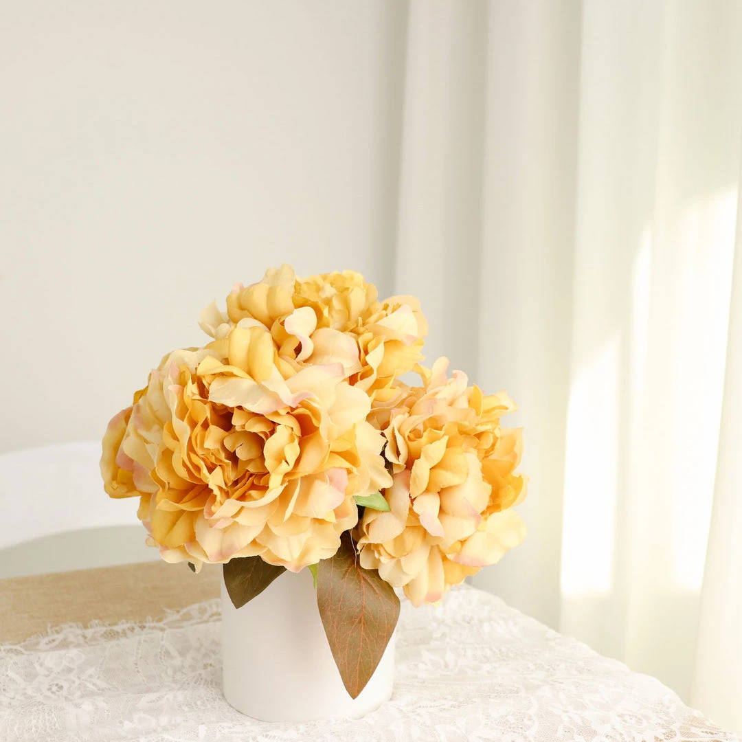 HIER_1130 2 Bushes | 17" Gold Artificial Silk Peony Flower Bouquets, Real Touch Peonies Spray Artificial Peony 14 HIER_1130 2 Bushes | 17" Gold Artificial Silk Peony Flower Bouquets, Real Touch Peonies Spray Artificial Peony