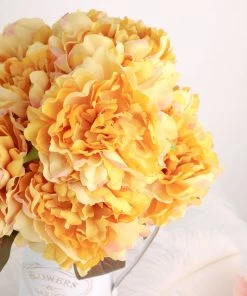 HIER_1130 2 Bushes | 17" Gold Artificial Silk Peony Flower Bouquets, Real Touch Peonies Spray Artificial Peony 32 HIER_1130 2 Bushes | 17