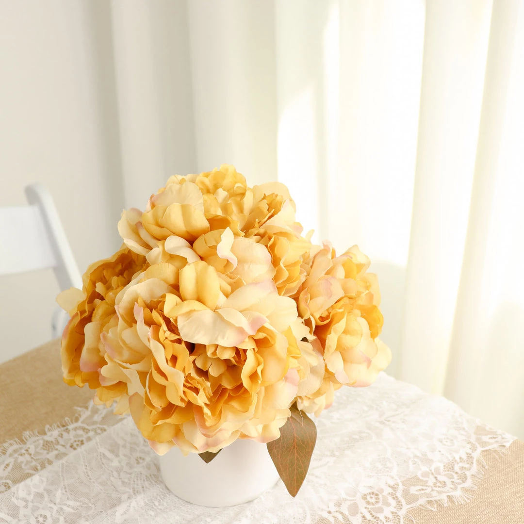 HIER_1130 2 Bushes | 17" Gold Artificial Silk Peony Flower Bouquets, Real Touch Peonies Spray Artificial Peony 17 HIER_1130 2 Bushes | 17" Gold Artificial Silk Peony Flower Bouquets, Real Touch Peonies Spray Artificial Peony