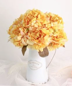 HIER_1130 2 Bushes | 17" Gold Artificial Silk Peony Flower Bouquets, Real Touch Peonies Spray Artificial Peony 22 HIER_1130 2 Bushes | 17