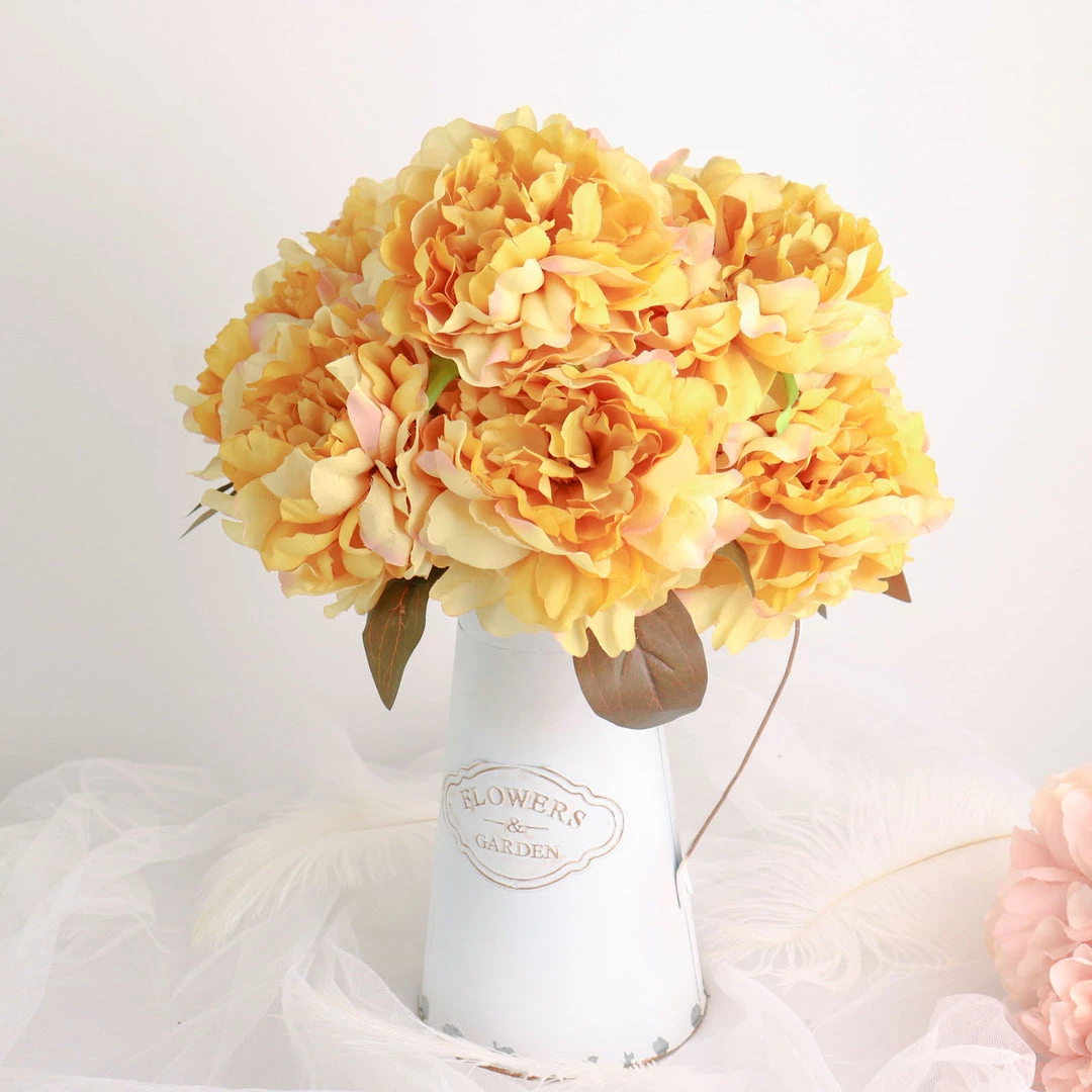 HIER_1130 2 Bushes | 17" Gold Artificial Silk Peony Flower Bouquets, Real Touch Peonies Spray Artificial Peony 6 HIER_1130 2 Bushes | 17" Gold Artificial Silk Peony Flower Bouquets, Real Touch Peonies Spray Artificial Peony