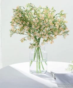 HIER_1150 Faux Cherry Blossoms | Baby Breath 4 Stems | 27" Blush/Rose Gold Artificial Silk Babys Breath Gypsophila Flowers