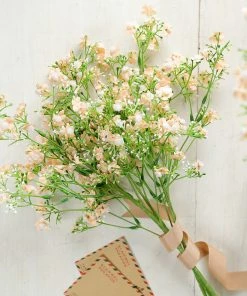 HIER_1150 Faux Cherry Blossoms | Baby Breath 4 Stems | 27" Blush/Rose Gold Artificial Silk Babys Breath Gypsophila Flowers