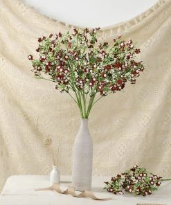 HIER_1150 Faux Cherry Blossoms | Baby Breath 4 Stems | 27" Burgundy Artificial Silk Babys Breath Gypsophila Flowers 16 HIER_1150 Faux Cherry Blossoms | Baby Breath 4 Stems | 27