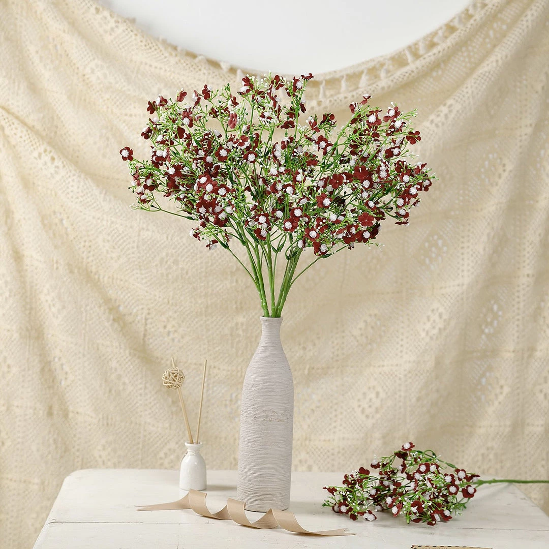 HIER_1150 Faux Cherry Blossoms | Baby Breath 4 Stems | 27" Burgundy Artificial Silk Babys Breath Gypsophila Flowers 6 HIER_1150 Faux Cherry Blossoms | Baby Breath 4 Stems | 27" Burgundy Artificial Silk Babys Breath Gypsophila Flowers