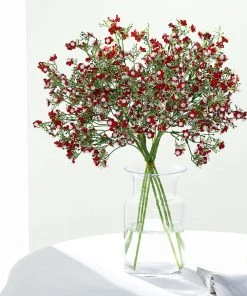 HIER_1150 Faux Cherry Blossoms | Baby Breath 4 Stems | 27" Burgundy Artificial Silk Babys Breath Gypsophila Flowers