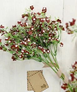 HIER_1150 Faux Cherry Blossoms | Baby Breath 4 Stems | 27" Burgundy Artificial Silk Babys Breath Gypsophila Flowers