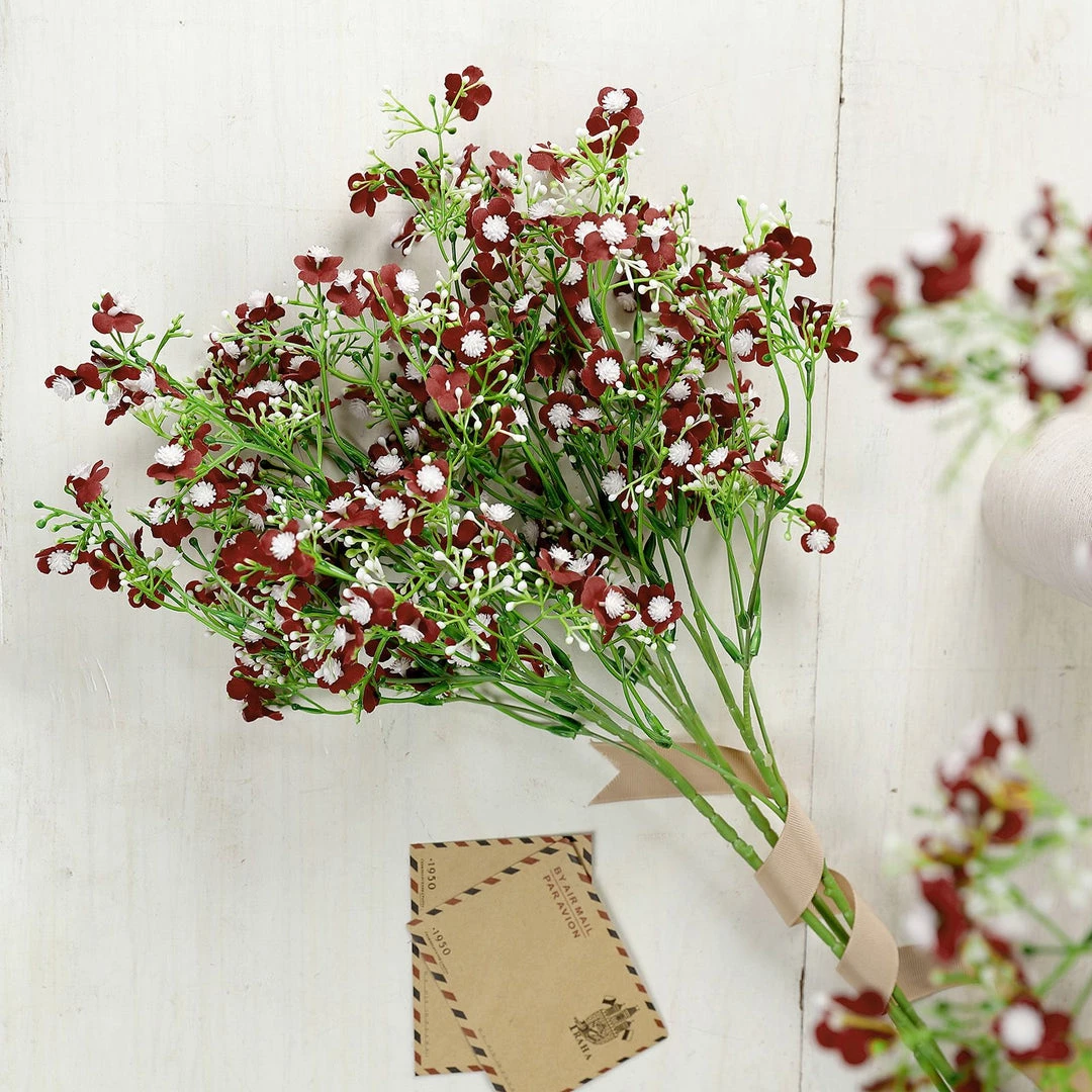 HIER_1150 Faux Cherry Blossoms | Baby Breath 4 Stems | 27" Burgundy Artificial Silk Babys Breath Gypsophila Flowers 1 HIER_1150 Faux Cherry Blossoms | Baby Breath 4 Stems | 27" Burgundy Artificial Silk Babys Breath Gypsophila Flowers