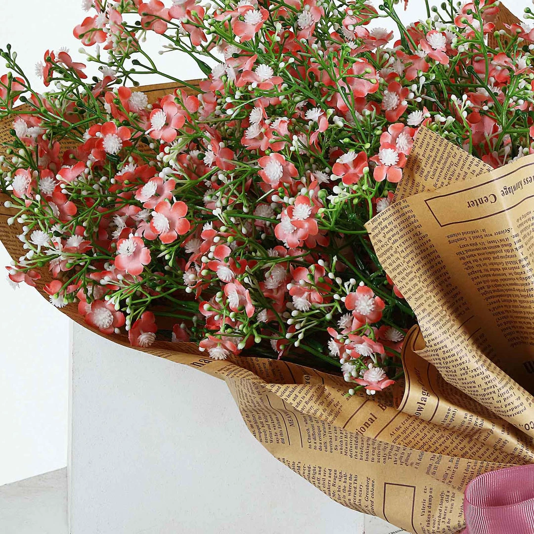 HIER_1150 4 Stems | 27" Coral Artificial Silk Babys Breath Gypsophila Flowers 9 HIER_1150 4 Stems | 27" Coral Artificial Silk Babys Breath Gypsophila Flowers