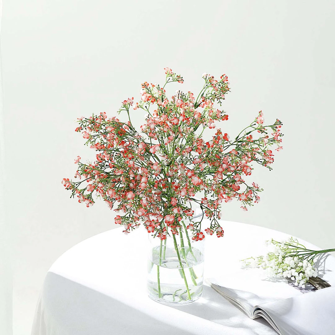 HIER_1150 4 Stems | 27" Coral Artificial Silk Babys Breath Gypsophila Flowers 2 HIER_1150 4 Stems | 27" Coral Artificial Silk Babys Breath Gypsophila Flowers