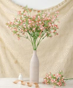HIER_1150 4 Stems | 27" Coral Artificial Silk Babys Breath Gypsophila Flowers 16 HIER_1150 4 Stems | 27
