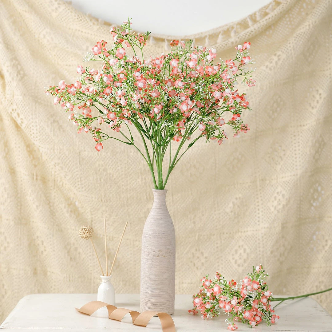 HIER_1150 4 Stems | 27" Coral Artificial Silk Babys Breath Gypsophila Flowers 6 HIER_1150 4 Stems | 27" Coral Artificial Silk Babys Breath Gypsophila Flowers