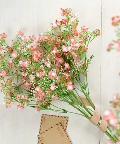 HIER_1150 4 Stems | 27" Coral Artificial Silk Babys Breath Gypsophila Flowers