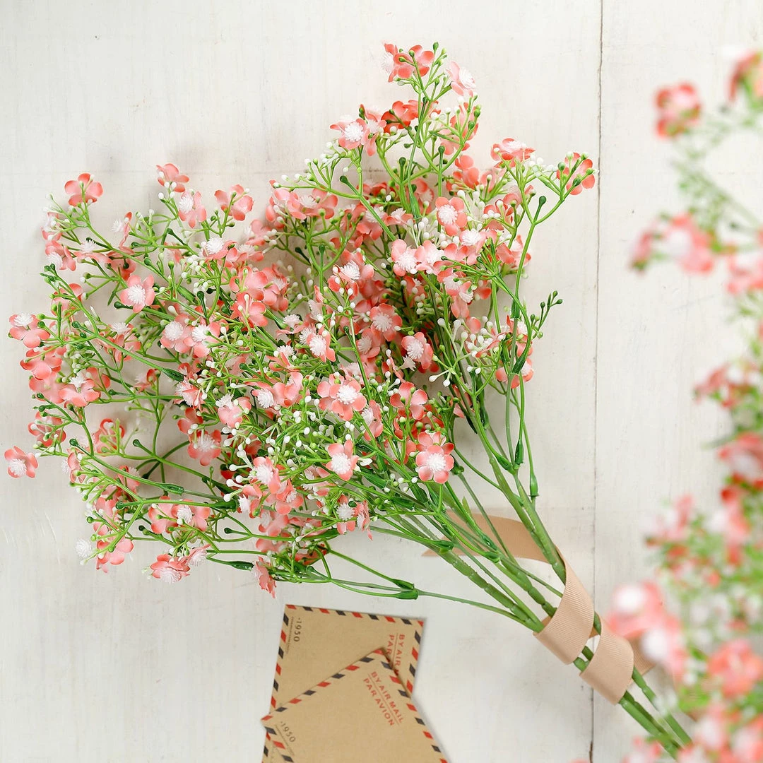 HIER_1150 4 Stems | 27" Coral Artificial Silk Babys Breath Gypsophila Flowers 1 HIER_1150 4 Stems | 27" Coral Artificial Silk Babys Breath Gypsophila Flowers