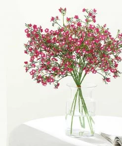 HIER_1150 Faux Cherry Blossoms | Baby Breath 4 Stems | 27" Fuchsia Artificial Silk Babys Breath Gypsophila Flowers