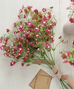 HIER_1150 Faux Cherry Blossoms | Baby Breath 4 Stems | 27" Fuchsia Artificial Silk Babys Breath Gypsophila Flowers