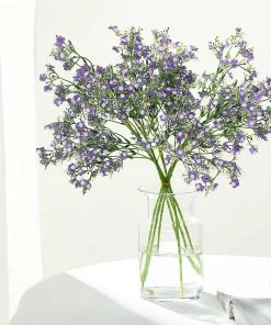 HIER_1150 Faux Cherry Blossoms | Baby Breath 4 Stems | 27" Lavender Artificial Silk Babys Breath Gypsophila Flowers