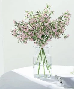 HIER_1150 4 Stems | 27" Pink Artificial Silk Babys Breath Gypsophila Flowers Faux Cherry Blossoms | Baby Breath