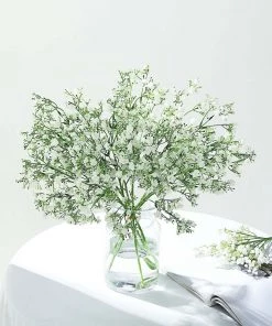 HIER_1150 4 Stems | 27" White Artificial Silk Babys Breath Gypsophila Flowers