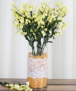 HIER_1160 12 Stems | Yellow Artificial Silk Babys Breath Flower Bushes Spray