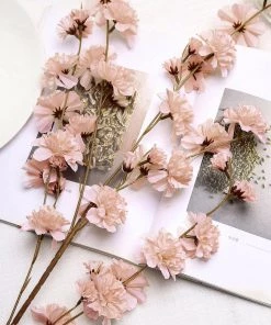 HIER_1150 Faux Carnations | Mums 2 Branches | 42" Tall Blush/Rose Gold Artificial Silk Carnation Flower Stems