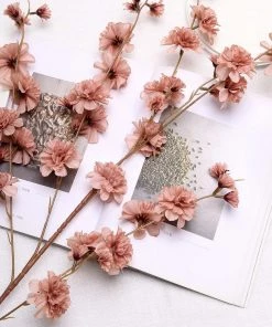 HIER_1150 Faux Carnations | Mums 2 Branches | 42" Tall Dusty Rose Artificial Silk Carnation Flower Stems