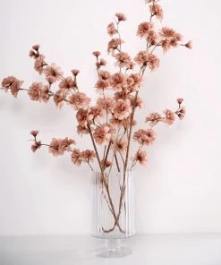 HIER_1150 Faux Carnations | Mums 2 Branches | 42" Tall Dusty Rose Artificial Silk Carnation Flower Stems