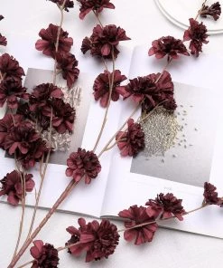 HIER_1150 2 Branches | 42" Tall Burgundy Artificial Silk Carnation Flower Stems Artificial Flower & Plants