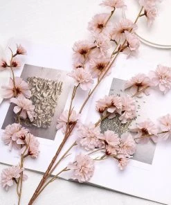 HIER_1150 2 Branches | 42" Tall Champagne Artificial Silk Carnation Flower Stems