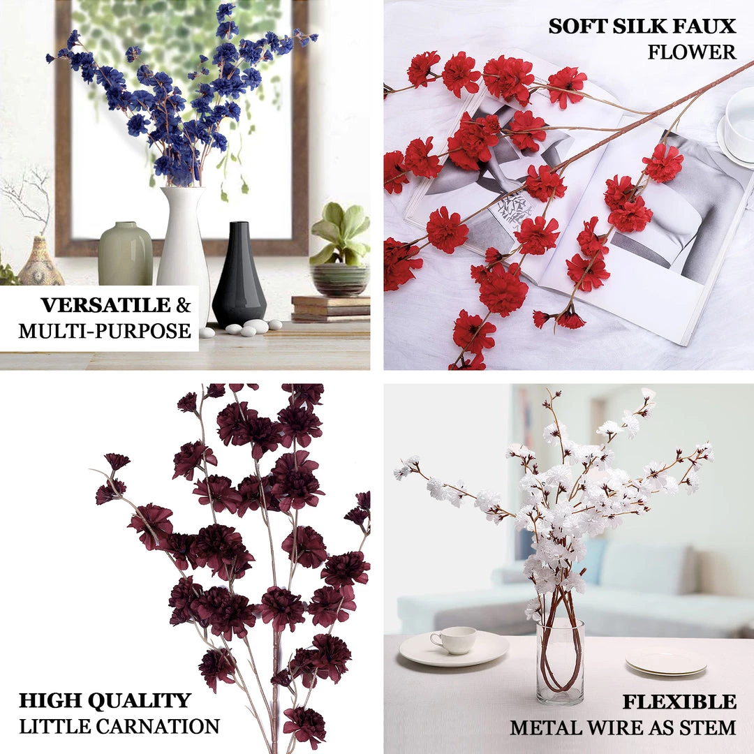 HIER_1160 Faux Carnations | Mums 2 Branches | 42" Tall Navy Blue Artificial Silk Carnation Flower Stems 4 HIER_1160 Faux Carnations | Mums 2 Branches | 42" Tall Navy Blue Artificial Silk Carnation Flower Stems