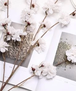 HIER_1150 2 Branches | 42" Tall Ivory Artificial Silk Carnation Flower Stems Faux Carnations | Mums