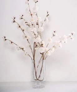 HIER_1150 2 Branches | 42" Tall Ivory Artificial Silk Carnation Flower Stems Faux Carnations | Mums