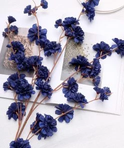 HIER_1160 Faux Carnations | Mums 2 Branches | 42" Tall Navy Blue Artificial Silk Carnation Flower Stems