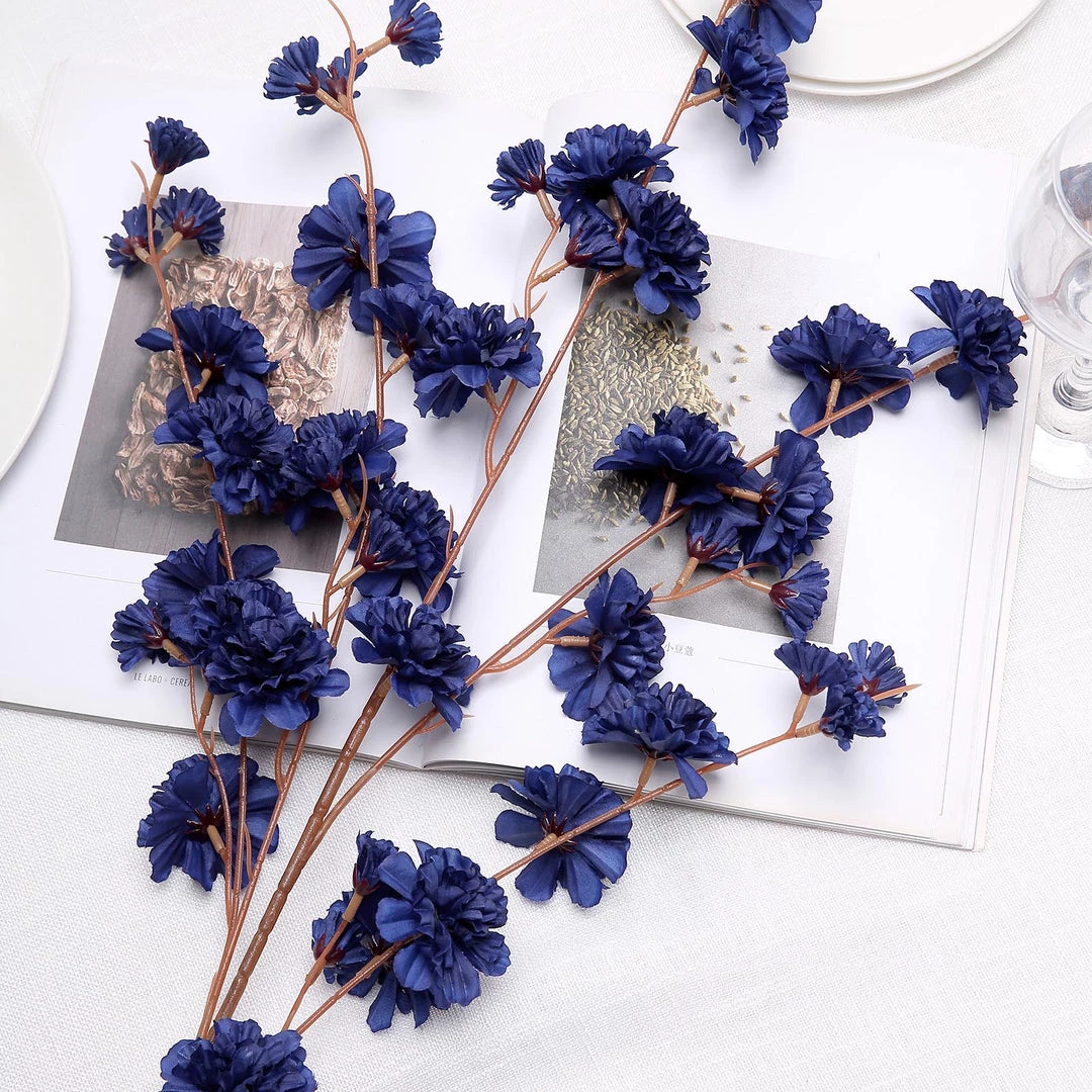 HIER_1160 Faux Carnations | Mums 2 Branches | 42" Tall Navy Blue Artificial Silk Carnation Flower Stems 2 HIER_1160 Faux Carnations | Mums 2 Branches | 42" Tall Navy Blue Artificial Silk Carnation Flower Stems