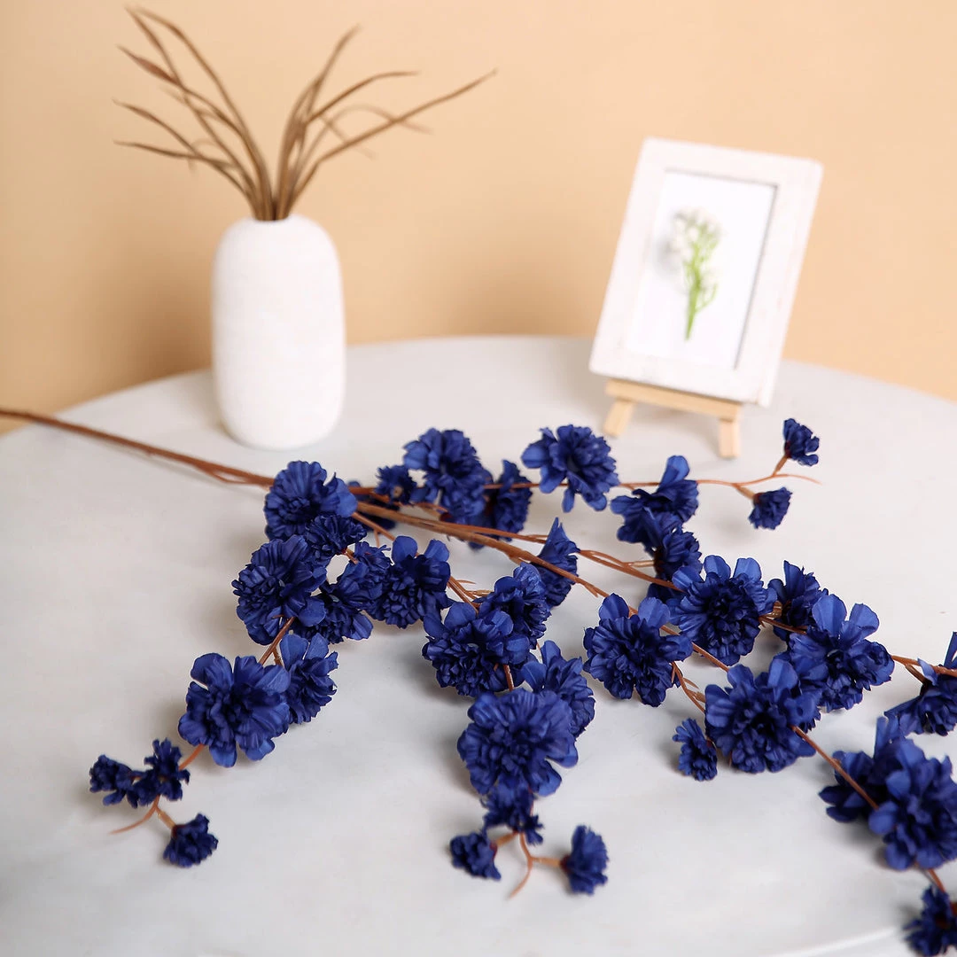 HIER_1160 Faux Carnations | Mums 2 Branches | 42" Tall Navy Blue Artificial Silk Carnation Flower Stems 8 HIER_1160 Faux Carnations | Mums 2 Branches | 42" Tall Navy Blue Artificial Silk Carnation Flower Stems