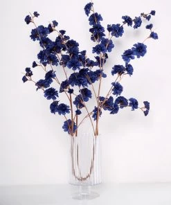 HIER_1160 Faux Carnations | Mums 2 Branches | 42" Tall Navy Blue Artificial Silk Carnation Flower Stems