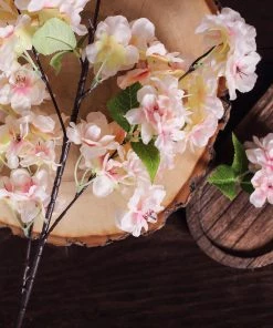 HIER_1160 Faux Cherry Blossoms | Baby Breath 4 Bushes | 40" Tall Blush/Rose Gold Artificial Silk Cherry Blossom Flowers