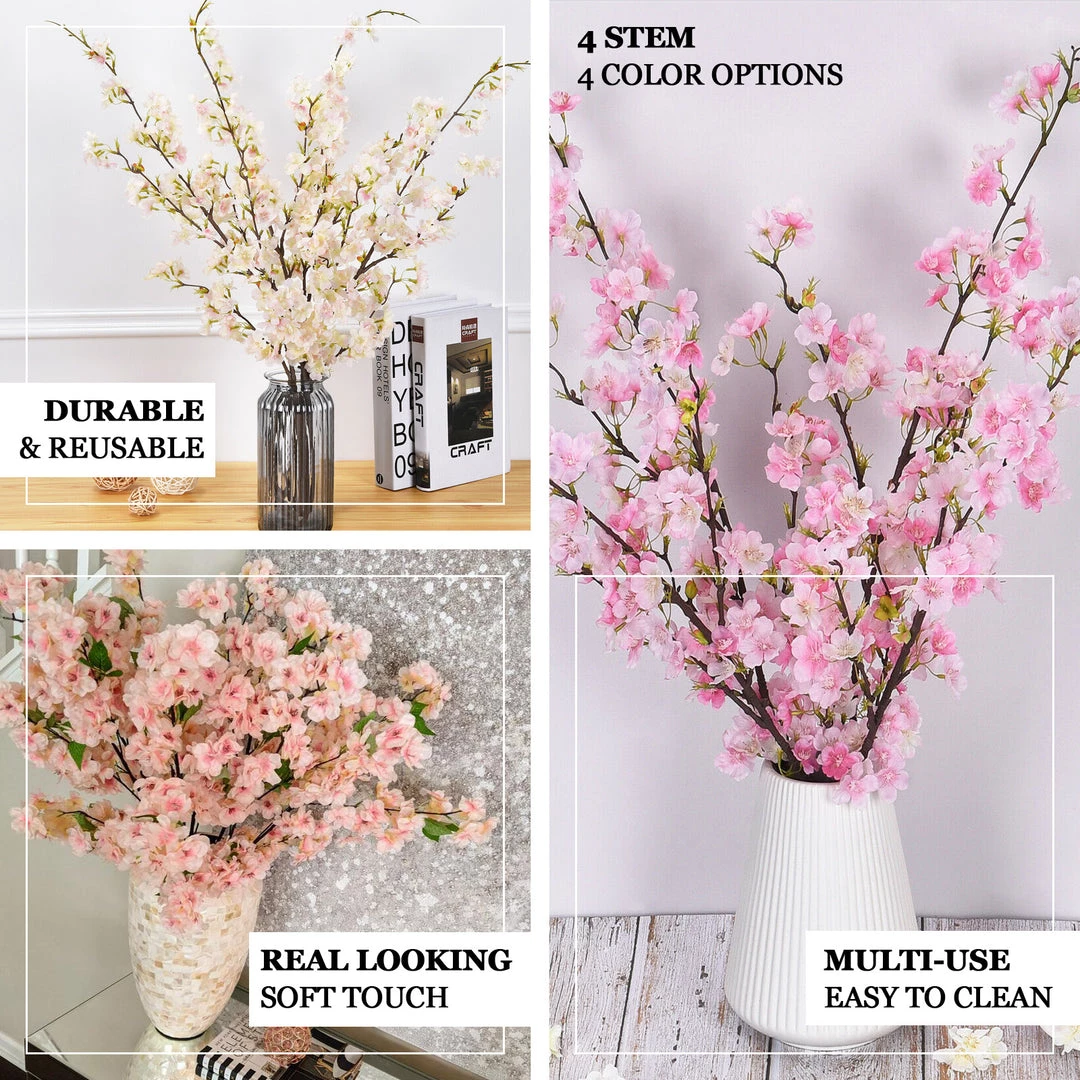 HIER_1160 4 Bushes | 40" Tall Pink Artificial Silk Cherry Blossom Flowers, Branches Faux Cherry Blossoms | Baby Breath 4 HIER_1160 4 Bushes | 40" Tall Pink Artificial Silk Cherry Blossom Flowers, Branches Faux Cherry Blossoms | Baby Breath