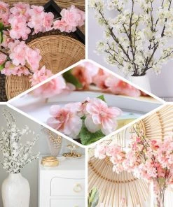 HIER_1160 4 Bushes | 40" Tall White Artificial Silk Cherry Blossom Flowers, Branches Artificial Flower & Plants 18 HIER_1160 4 Bushes | 40