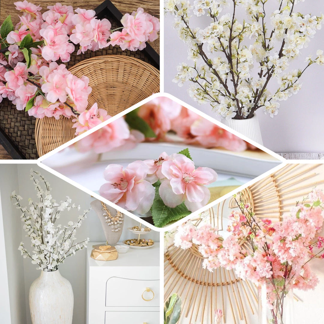 HIER_1160 4 Bushes | 40" Tall Pink Artificial Silk Cherry Blossom Flowers, Branches Faux Cherry Blossoms | Baby Breath 5 HIER_1160 4 Bushes | 40" Tall Pink Artificial Silk Cherry Blossom Flowers, Branches Faux Cherry Blossoms | Baby Breath