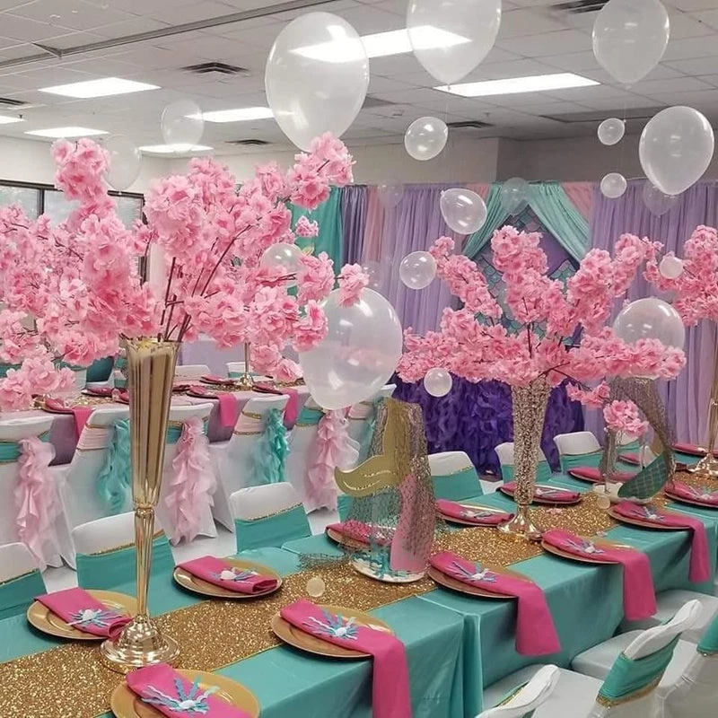 HIER_1160 4 Bushes | 40" Tall Pink Artificial Silk Cherry Blossom Flowers, Branches Faux Cherry Blossoms | Baby Breath 14 HIER_1160 4 Bushes | 40" Tall Pink Artificial Silk Cherry Blossom Flowers, Branches Faux Cherry Blossoms | Baby Breath