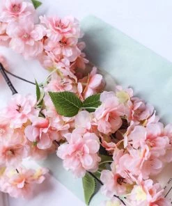 HIER_1160 4 Bushes | 40" Tall Pink Artificial Silk Cherry Blossom Flowers, Branches Faux Cherry Blossoms | Baby Breath 23 HIER_1160 4 Bushes | 40