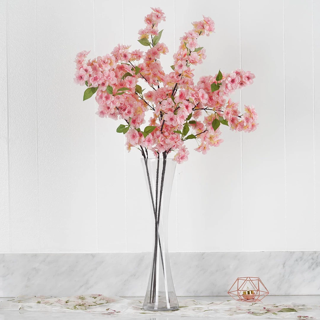 HIER_1160 4 Bushes | 40" Tall Pink Artificial Silk Cherry Blossom Flowers, Branches Faux Cherry Blossoms | Baby Breath 2 HIER_1160 4 Bushes | 40" Tall Pink Artificial Silk Cherry Blossom Flowers, Branches Faux Cherry Blossoms | Baby Breath