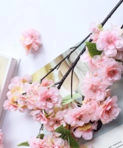 HIER_1160 4 Bushes | 40" Tall Pink Artificial Silk Cherry Blossom Flowers, Branches Faux Cherry Blossoms | Baby Breath 20 HIER_1160 4 Bushes | 40