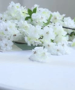 HIER_1160 4 Bushes | 40" Tall White Artificial Silk Cherry Blossom Flowers, Branches Artificial Flower & Plants 23 HIER_1160 4 Bushes | 40